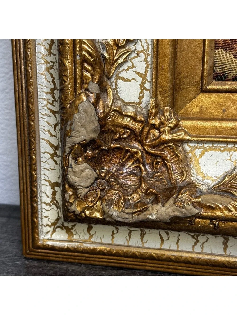 Made in Italy Woven Tapestry Children Goat Ornate Gold Frame 29x29 Wall Art
